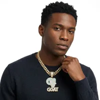 LAX DIORE JEWELS Collar con Colgante de Cabra Chapado en Plata de Ley para Hombre, Unisex, Estilo Hip Hop, con Diamantes Pavé, Cadena Cubana, Aniversario