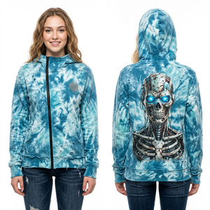Full Zip Graffiti <b>Punk</b> Zombie Hoodie Women Custom Rebel Graphic Fleece <b>Jacket</b> Distressed Splatter Paint Streetwear Supplier - Product Image 2