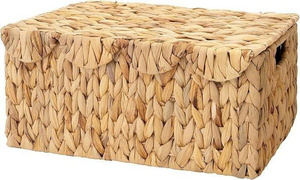 Practical Scalloped Edge Natural Water Hyacinth <b>Basket</b> with Lid Wicker Storage <b>Basket</b> <b>for</b> <b>Shelves</b>, Nursery Room - Product Image 4