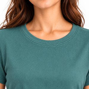 Women <b>Teal</b> Ruched Side T Shirt Spandex Polyester Soft Jersey Short Sleeve Casual Top Ladies Wholesale Supplier OEM Custom - Product Image 5