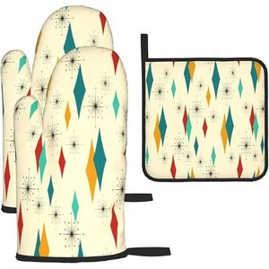 Guanti da Cucina Retrò Stile Mid-Century Moderno, Resistenti al Calore e Antiscivolo, Set di 3 Guanti da Forno e Sottopentola - Product Image 1