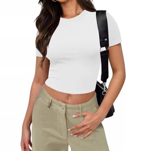 Pair of 3pc per set Premium Women's Trendy Summer Slim-Fit Crop <b>Top</b> Wholesale Tight Short-Sleeve Going Out Tees - Product Image 2