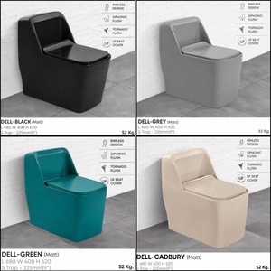 Radiateur de toilette monobloc allongé moderne en plastique DELL Designer, siphon en P/S, 4 couleurs (Noir/Gris/Vert/Cadbury) pour salle de bain - Product Image 2