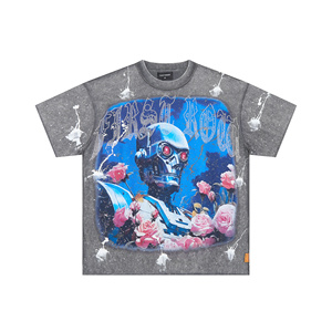 Camiseta de Algodón Lavado de 250 g/m², Detalle de Pedrería, Impresión Digital, Ropa Urbana Informal de Manga Corta con Muestra Gratis - Product Image 2