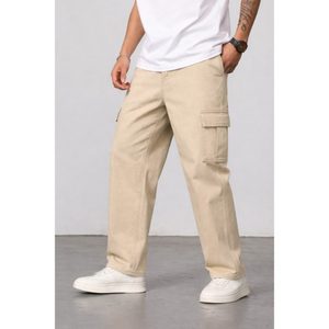 <b>Funky</b> Trending Modern Vintage Retro Beige Straight Cargo Denim Multi Pocket Breathable Winter Pant Street Wear Fashion Size - Product Image 1