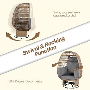 Sedia Girevole da Esterno con Cuscini, Poltrona a Uovo in Rattan per Balcone, Bordo Piscina e Giardino con Funzione Dondolo - Product Image 6