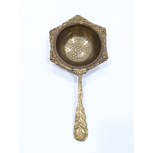 Golden Brass Made Durable <b>Tea</b> Strainer with Long Handle Fine Hole <b>Infuser</b> for Herbal <b>Tea</b> and Spices Vintage Stylish Strainer - Product Image 1