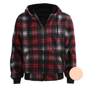 Veste polaire à capuche surdimensionnée à carreaux pour homme, fermeture éclair intégrale, doublure chaude, style rétro streetwear - Product Image 3