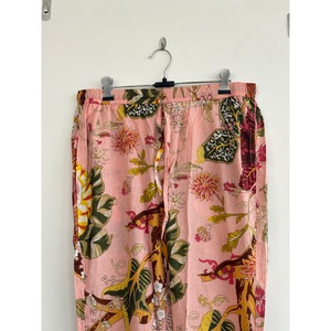 Floral Print 100% Cotton Bohemian V-neck Pajama Set Long Sleeve Regular Fit <b>Elastic</b> Waist Eco-Friendly Daily Casual Wear All - Product Image 2