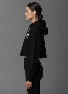 Sweat-shirt à capuche uni noir en coton pour femme Styliro, broderie décontractée sur le devant, vêtement d'hiver - Product Image 4