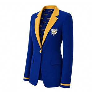 Blazer bleu pour femme de la sororité Sigma Gamma Rho avec bordure dorée et broderie de blason, col cranté à un bouton, costume d'affaires - Product Image 6