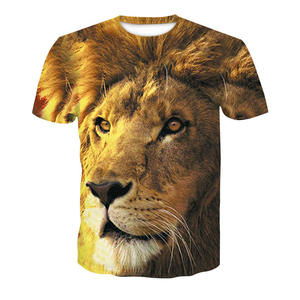 Camiseta de Manga Corta con Estampado de León, Sublimada, Cuello Redondo, Unisex, Corte Regular, Informal, Tejido de Poliéster, Transpirable, para Todas las Temporadas - Product Image 1