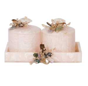 Bocaux de rangement en résine rayés crème avec plateau rond et couvercles coniques, ensemble de service Skies Trader - Product Image 5