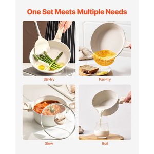 Set pentole e padelle da cucina a induzione antiaderente in granito bianco da 17 pezzi - Product Image 4