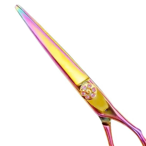 Ciseaux de coiffure professionnels en acier de 5,5 pouces, à double rotation, bord convexe, dorés arc-en-ciel, design tendance, instruments de beauté - Product Image 2