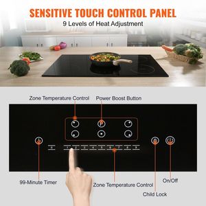 9200W 5-Burner 36 'piano cottura a induzione LED Touch Screen 9 livello di riscaldamento multifunzionale bruciatore protezione a temperatura eccessiva bambino - Product Image 4
