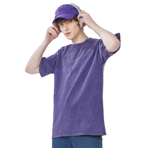 Camiseta Oversize Lavada para Hombre, Morado Sólido, Manga Corta, Cuello Redondo, Estilo Casual Urbano - Product Image 1