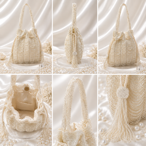 Sac Potli Perlé Doré et Argenté pour Femme, Pochette de Mariage et de Fête, Sac à Main Fait Main avec Cordon de Serrage, Ensemble de Sacs Ethniques pour Dames - Product Image 5
