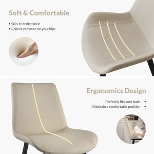 Set di 4 Sedie da Pranzo Moderne in Pelle PU Grigio Chiaro con Gambe in Metallo per Cucina, Ristorante, Soggiorno e Sala Riunioni - Product Image 3