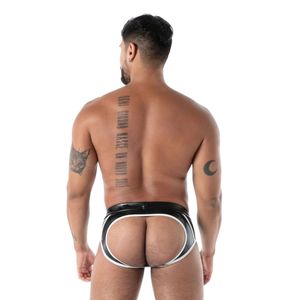 Slip sans fond en latex effet seconde peau kaki pour homme, extensible, sexy, dos ouvert, style clubwear fétichiste - Product Image 4