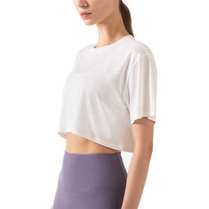 Top Corto para Mujer, Algodón Suave, Cuello Redondo, Manga Corta, Corte Holgado, Informal, Esencial para el Día a Día, Ropa de Verano - Product Image 6