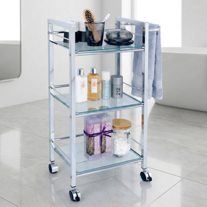 Estante de Almacenamiento Metálico Moderno de 3 Niveles con Estantes de Vidrio para Baño, Estantería Doméstica DIY - Product Image 1