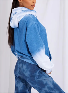 Sudadera Azul con Mangas Raglán para Mujer, Sudadera con Capucha Azul Lavada al Ácido con Logotipo Personalizado al por Mayor para Hombre y Mujer, Sudaderas con Capucha Lavadas al Ácido - Product Image 2