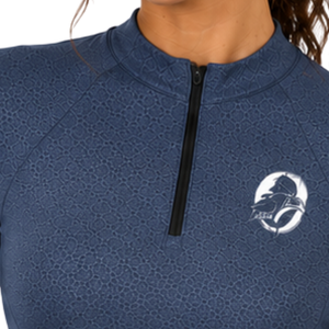 Camiseta de equitación para mujer, azul pizarra, estampada, de manga larga, con cremallera de un cuarto, elástica y transpirable - Product Image 3