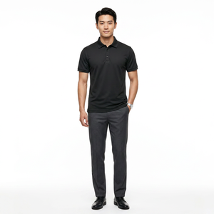 Polo à manches courtes pour homme, noir, 100% polyester, tricoté, respirant, couleur unie, coupe classique, boutons - Product Image 3