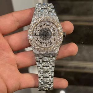 Splendide montre unisexe à quartz analogique avec strass, boîtier en moissanite argentée, verre saphir, fermoir caché, 28 mm ETA - Product Image 3