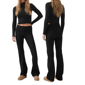 Bulk Plain Women <b>Bell</b> Bottom Pants Breathable Fitness Leggings Wide Leg Yoga Trousers Custom Label OEM - Product Image 3