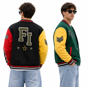 Vestes de baseball décontractées pour hommes, style universitaire, à manches longues, patchwork, avec logo personnalisé, tendance - Product Image 3