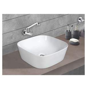 410x410x150mm wall mounted rectangular glossy white ceramic bathroom sink floating semi pedestal - Product Image 1
