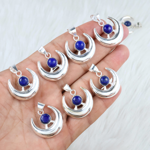 Trending Minimalist <b>Moon</b> Gemstone Pendant Bezel Setting Elegant Lapis Lazuli Silver Plated Jewelry Handmade Boho <b>Crystal</b> Charm - Product Image 1