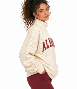 Sweat-shirt à col montant pour femme, écologique, avec logo brodé personnalisé, impression sérigraphiée sur toute la surface, motif gingham, lettres, en molleton de coton - Product Image 2
