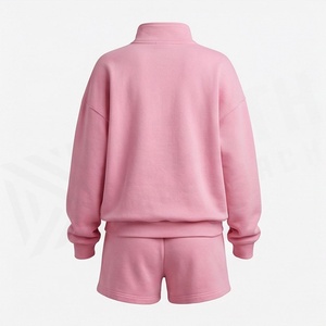 Conjunto de 2 Piezas de Felpa Rosa para Mujer, Top con Cuello Alto y Bordado de Llama, Shorts por Encima de la Rodilla, Ropa Casual de Primavera/Verano - Product Image 2