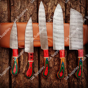 ชุดมีดเชฟมืออาชีพ 5 ชิ้น ทำจากเหล็กดามัสกัสแท้ ลายบิดเกลียว ด้ามไม้ปักก้า รับผลิตแบบ OEM/OBM ปรับแต่งได้ - Product Image 3