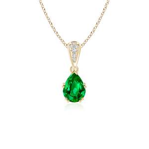 14k <b>SOLID</b> <b>Gold</b> Vintage Style Pear Cut Natural Emerald Drop <b>Pendant</b> With Diamonds Igi Certified Handmade Fine Jewelry <b>Pendant</b> - Product Image 1