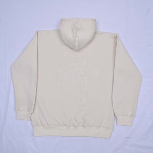 เสื้อฮู้ดดี้สีครีมลายเซ็น ผู้ชาย ทรงปกติ ผ้าฝ้ายเฟรนช์เทอร์รี่ สวมใส่สบาย โลโก้ปักนูน ดีไซน์กระเป๋าเสื้อ - Product Image 2