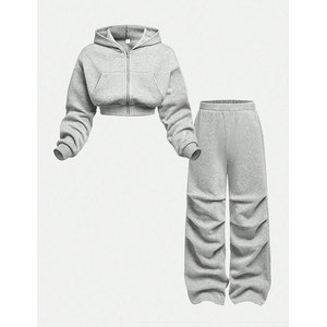 Unisex Custom Logo Hooded Front Gym Wear Track Suit 2PCS <b>Zip</b>-<b>Up</b> <b>Jacket</b> Pants Solid Pattern for Winter Bulk Order - Product Image 5