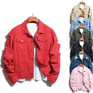 Light Wash Ripped Solid <b>Summer</b> 100% Cotton Denim <b>Jacket</b> <b>Men</b> Casual Turn-down Collar Button Front Streetwear - Product Image 2