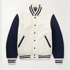 Veste universitaire blanche pour homme, manches bleu marine, style preppy, coupe classique, fermeture boutonnée, pour l'automne, 100 % laine, logo sur le devant - Product Image 1