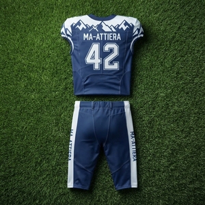 Ensemble de maillot et pantalon rembourrés personnalisés pour uniforme de football américain bleu marine et blanc – Tenue de sport pour équipe - Product Image 6