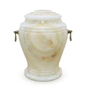 Urne de crémation en marbre Onyx vert crème Cendres humaines pour adultes Pot en pierre polie Poignées en laiton Souvenir funéraire - Product Image 1