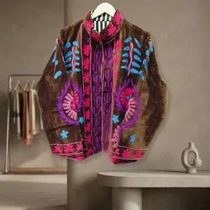 Chaqueta Reversible de Terciopelo y Algodón para Mujer, Estilo Bomber, Antiarrugas, Cuello Mao, Manga Larga, para Otoño - Product Image 3