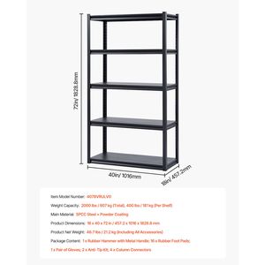Scaffali Metallici Regolabili a 5 Ripiani con Capacità di 900 kg, 46 cm P x 102 cm L x 183 cm H, Scaffalatura per Garage e Stoccaggio Utensili - Product Image 2