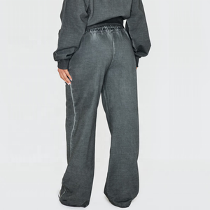 Conjunto de sudadera y jogger oversize para mujer con logo personalizado, estilo streetwear, lavado ácido, para entrenamiento, venta al por mayor - Product Image 6