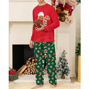 FIT FRONT INDUSTRIES <b>Men's</b> Christmas <b>Pajama</b> <b>Set</b> Long Sleeve Top Green Striped 100% Cotton Casual Homewear Sleepwear - Product Image 3