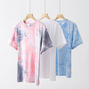 Camisetas Tie Dye Personalizadas al por Mayor, de Algodón Grueso, Cuello Redondo, Estilo Vintage, para Camisetas con Tinte Degradado Morado - Product Image 3
