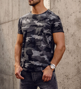 เสื้อยืดผู้ชายคอกลมแขนสั้น ผ้าฝ้าย 100% น้ำหนัก 180 กรัม สไตล์ทางการ พิมพ์ลายพราง ผสมเส้นใยสแปนเด็กซ์ - Product Image 1